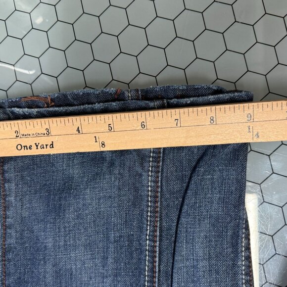 Antik Jeans Mens 33 Actual 34x30 Embroidered Pocket Brown Stitching Button Fly - Picture 7 of 14